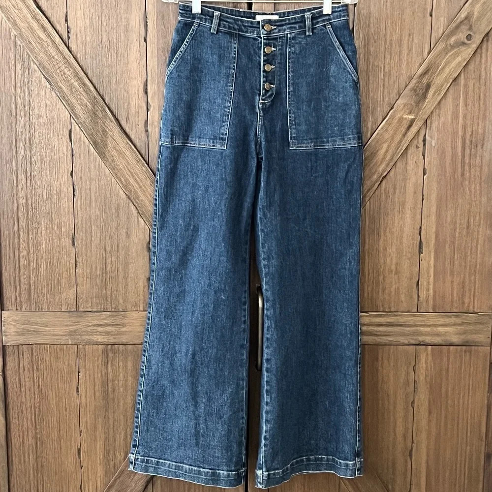 BY IRIS Reign High Waist Wide Leg Medium Wash Denim Size M